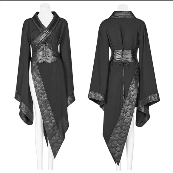 NWT Punk Rave Dark Goth Long Sleeve Asymmetric Kimono Visual Kei - Picture 4 of 13